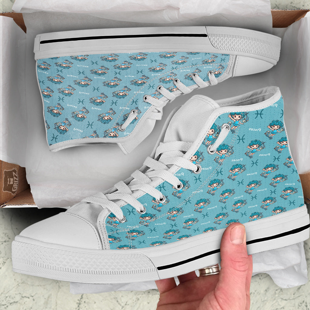 Pisces Cute Cartoon Print Pattern White High Top Shoes-grizzshop
