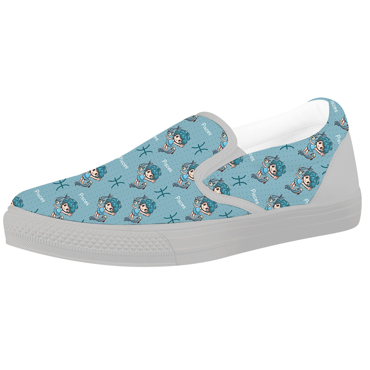 Pisces Cute Cartoon Print Pattern White Slip On Shoes-grizzshop