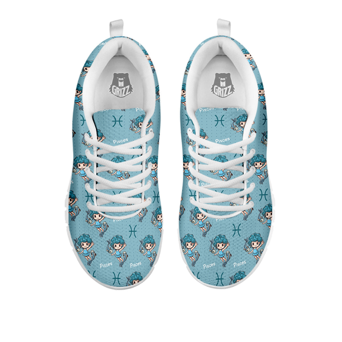 Pisces Cute Cartoon Print Pattern White Sneaker-grizzshop