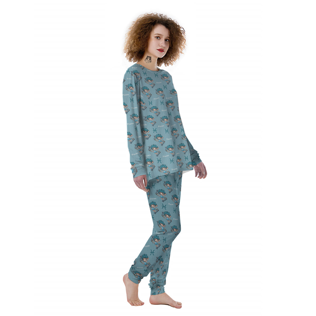 Pisces Cute Cartoon Print Pattern Women's Pajamas-grizzshop