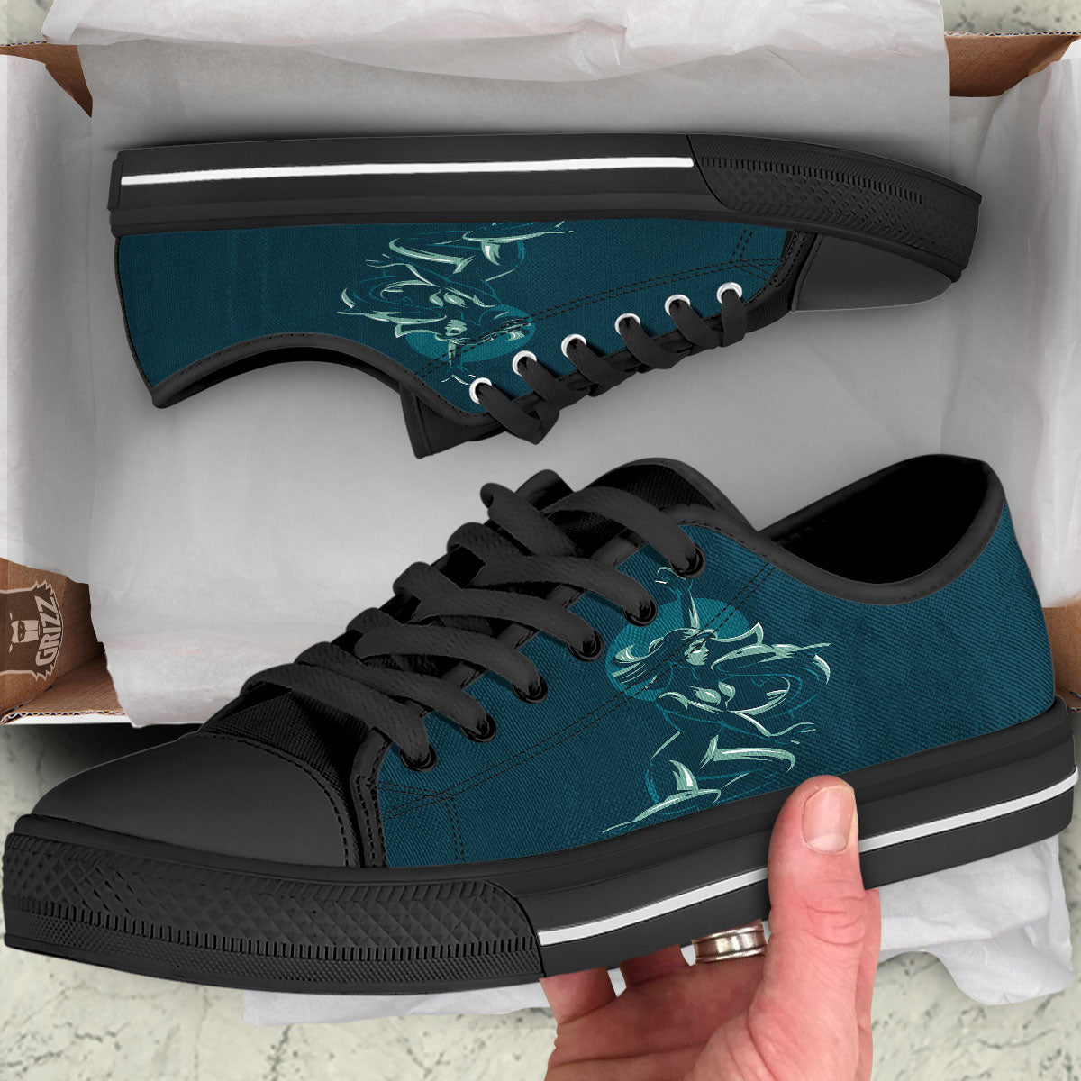 Pisces Sign Astrology Print Black Low Top Shoes-grizzshop