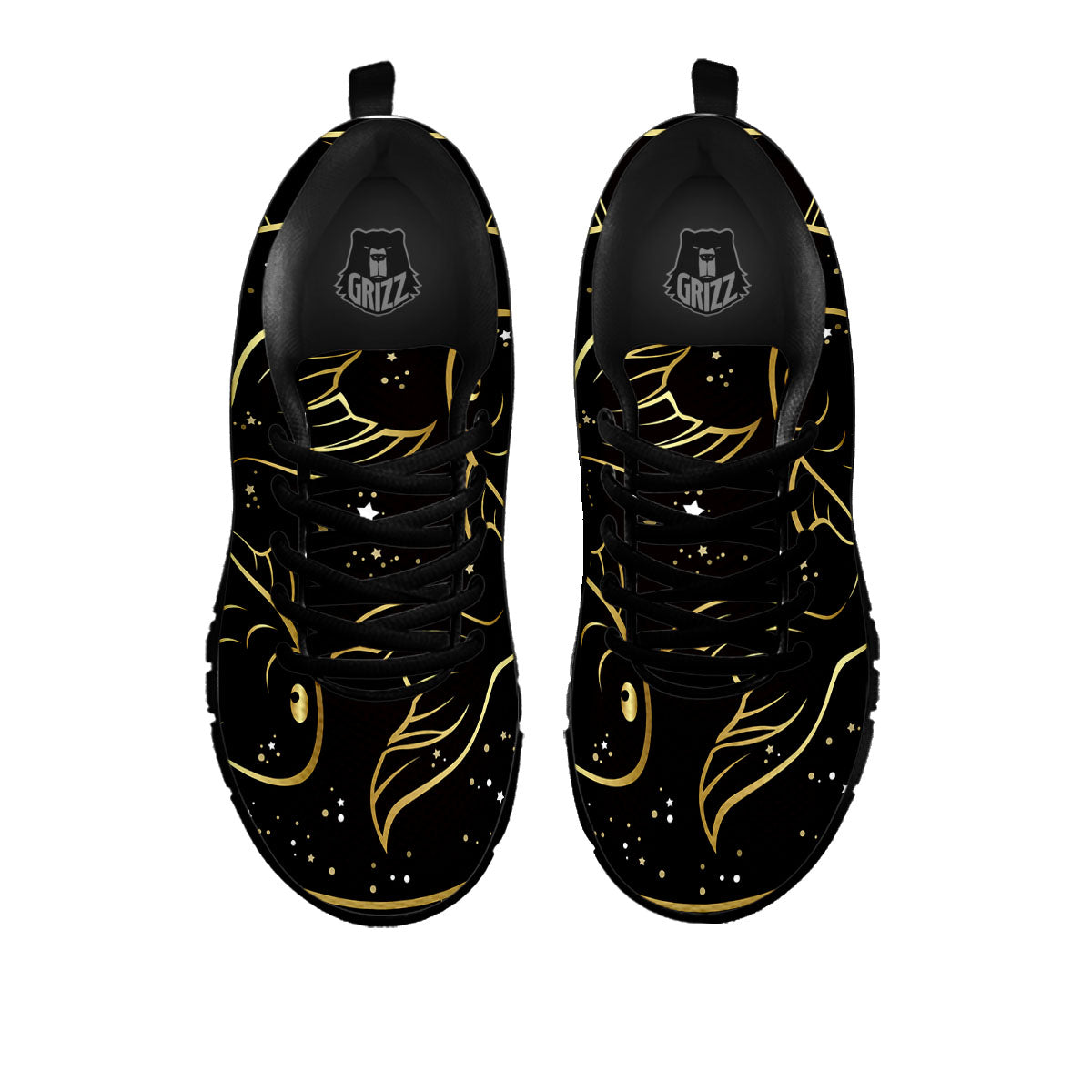 Pisces Sign Black And Gold Print Black Sneaker-grizzshop