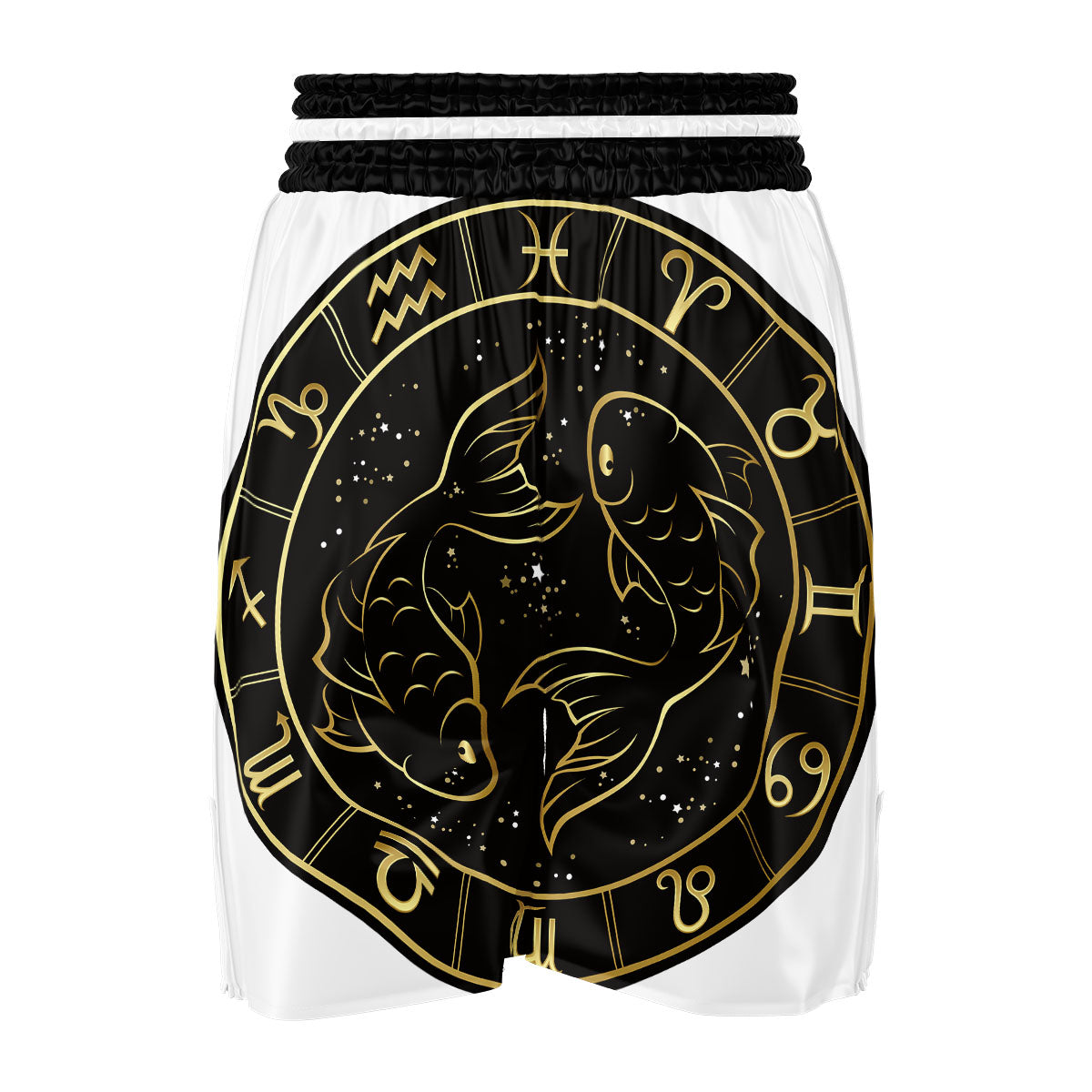 Pisces Sign Black And Gold Print Boxing Shorts-grizzshop