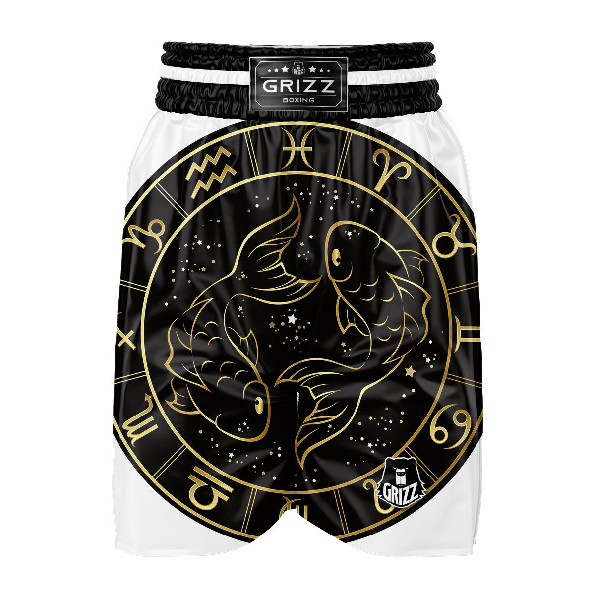 Pisces Sign Black And Gold Print Boxing Shorts-grizzshop