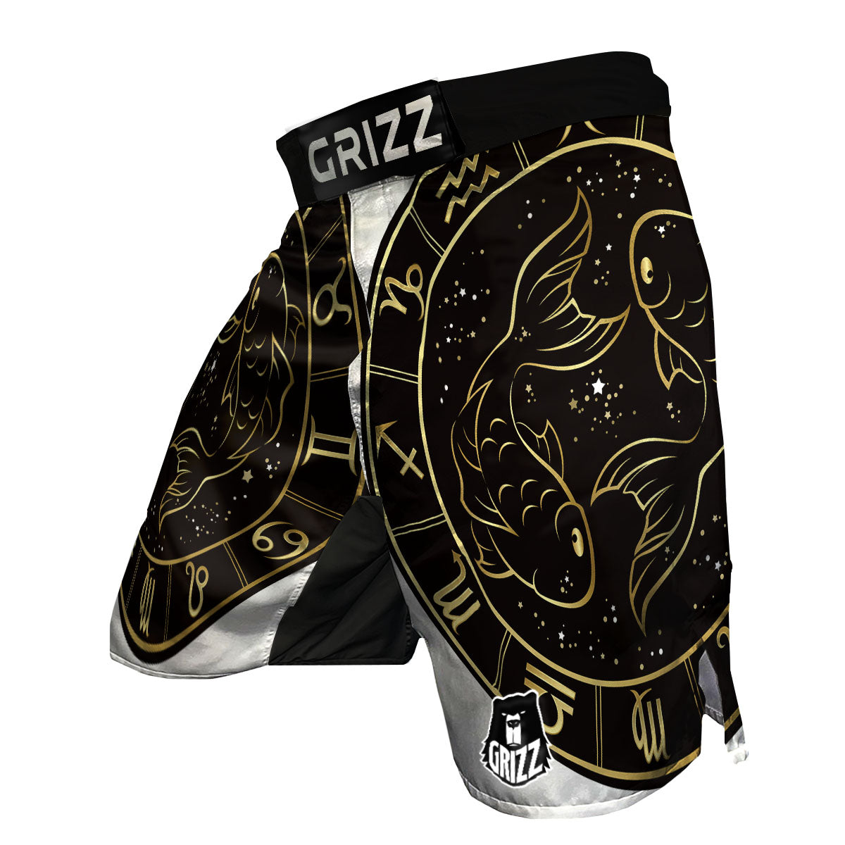 Pisces Sign Black And Gold Print MMA Shorts-grizzshop