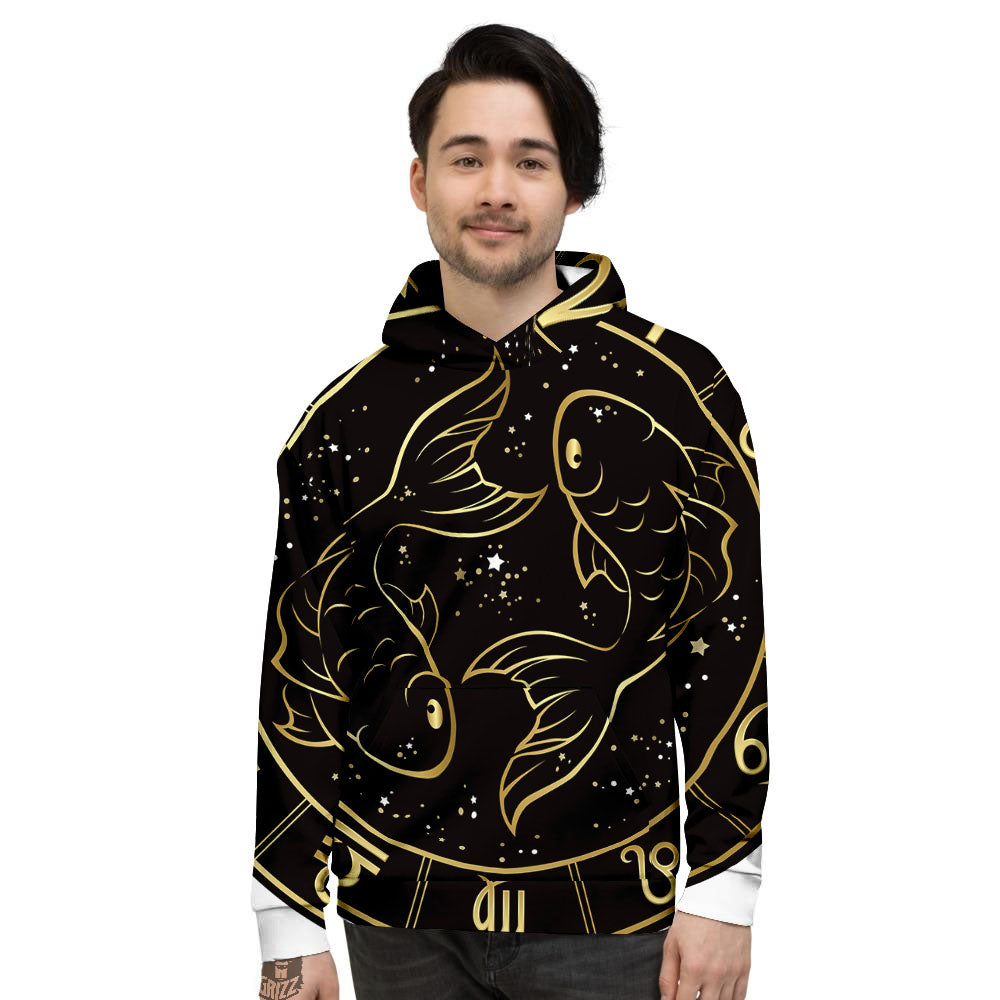 Pisces Sign Black And Gold Print Men's Hoodie-grizzshop