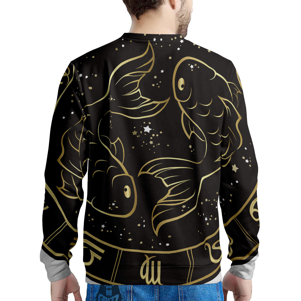 Pisces Sign Black And Gold Print Men's Sweatshirt-grizzshop