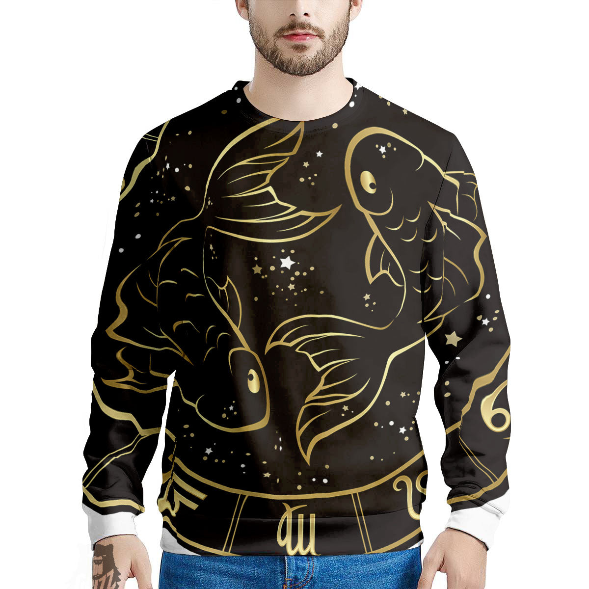 Pisces Sign Black And Gold Print Men's Sweatshirt-grizzshop
