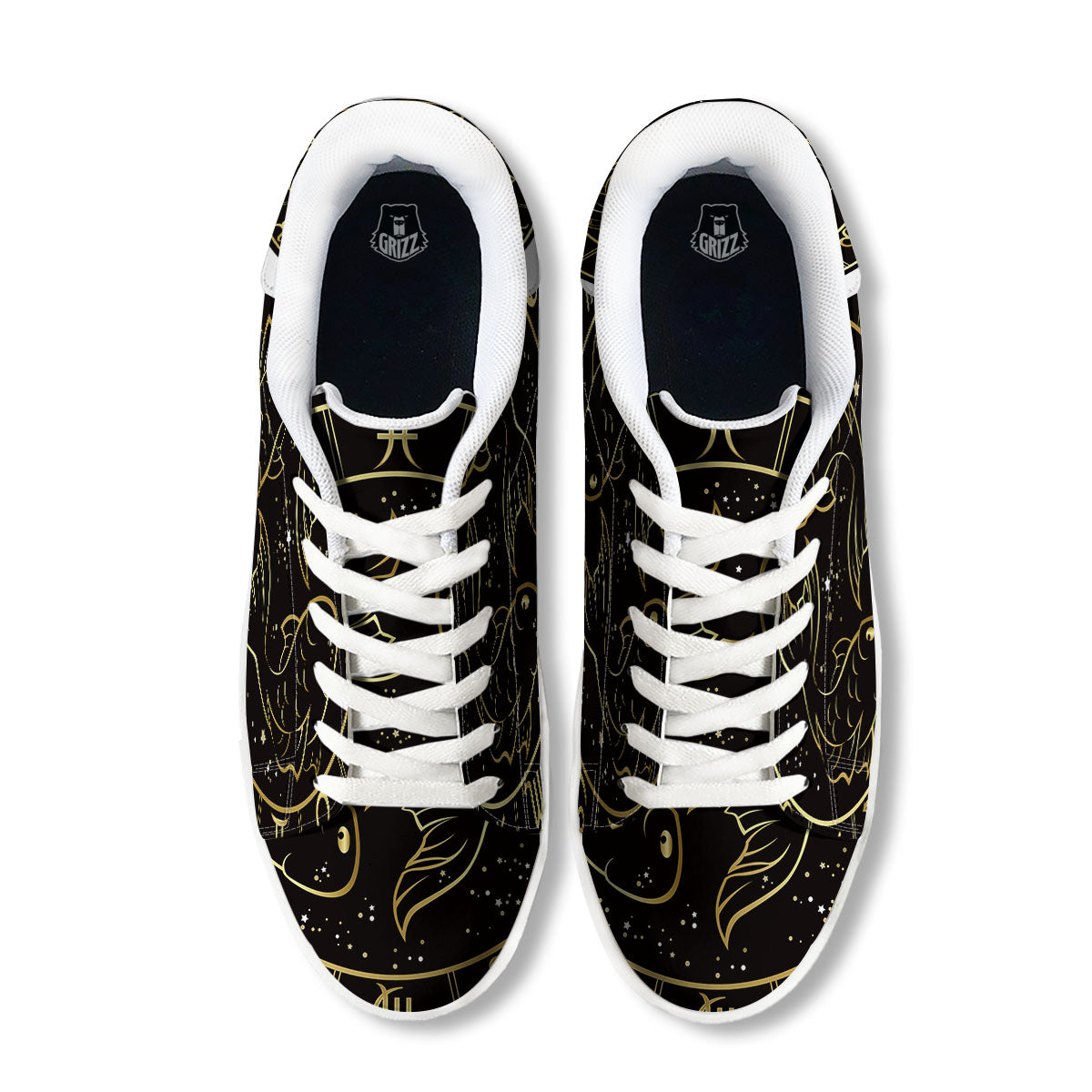 Pisces Sign Black And Gold Print White Low Top Sneakers-grizzshop