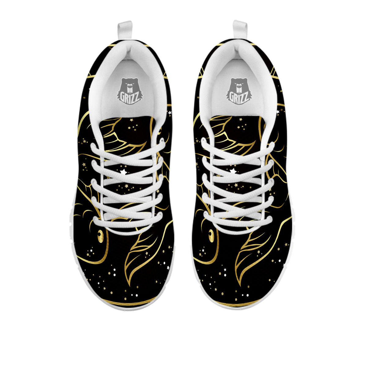 Pisces Sign Black And Gold Print White Sneaker-grizzshop