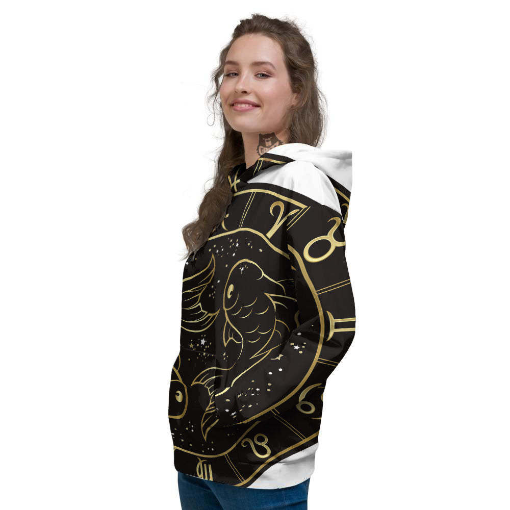 Pisces Sign Black And Gold Print Women's Hoodie-grizzshop