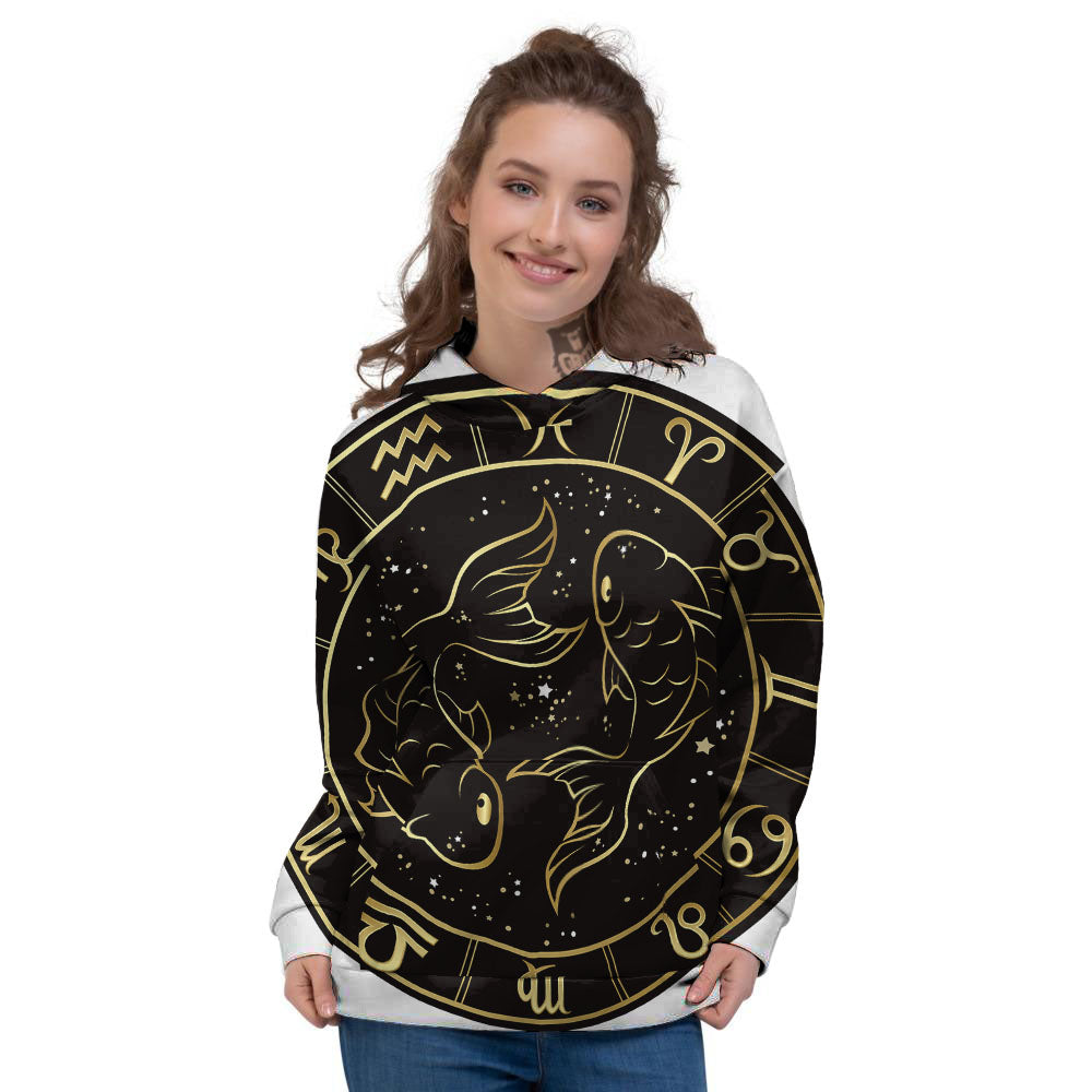 Pisces Sign Black And Gold Print Women's Hoodie-grizzshop