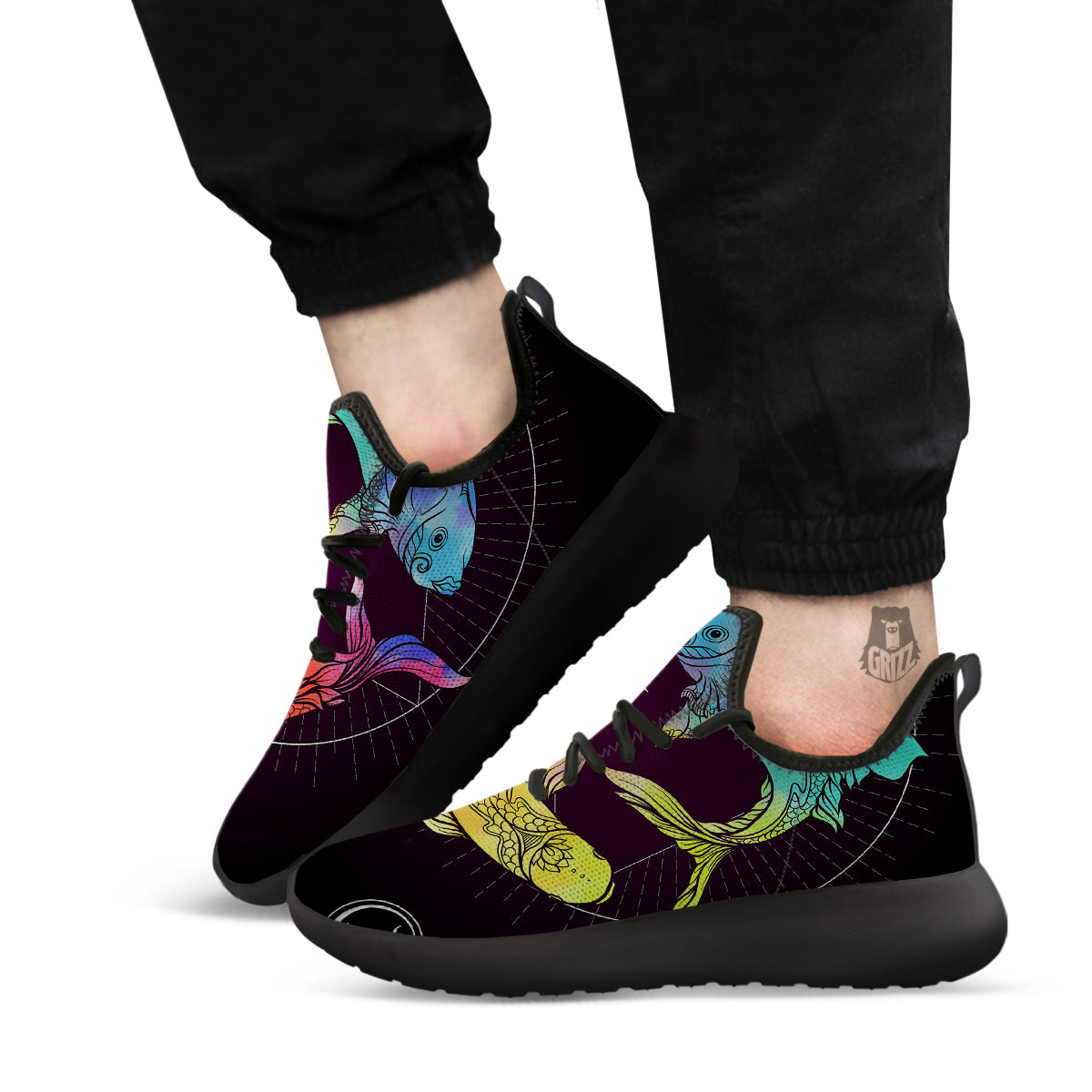 Pisces Sign Colorful Print Black Athletic Shoes-grizzshop