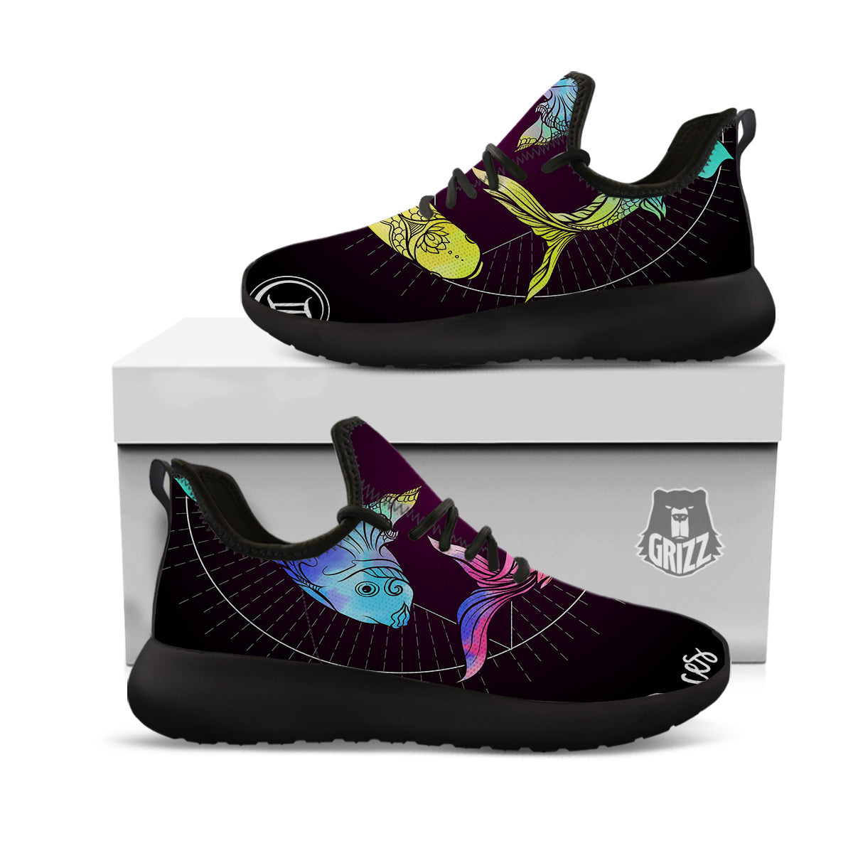 Pisces Sign Colorful Print Black Athletic Shoes-grizzshop