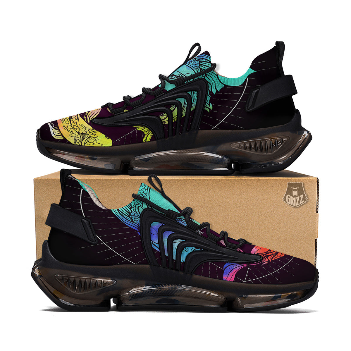 Pisces Sign Colorful Print Black Gym Shoes-grizzshop