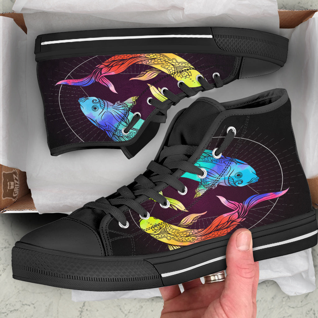 Pisces Sign Colorful Print Black High Top Shoes-grizzshop