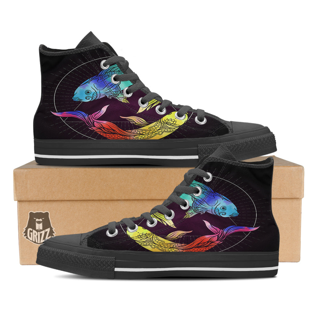 Pisces Sign Colorful Print Black High Top Shoes-grizzshop