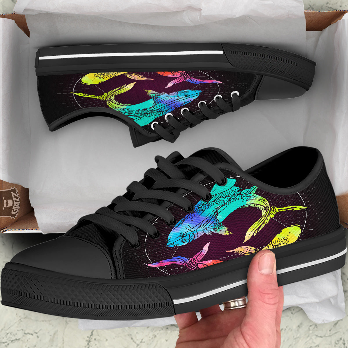 Pisces Sign Colorful Print Black Low Top Shoes-grizzshop