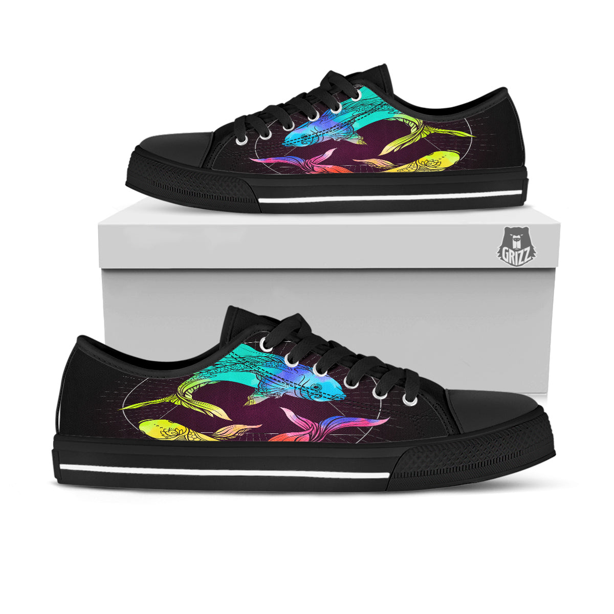 Pisces Sign Colorful Print Black Low Top Shoes-grizzshop
