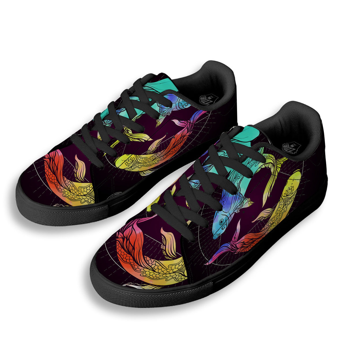 Pisces Sign Colorful Print Black Low Top Sneakers-grizzshop