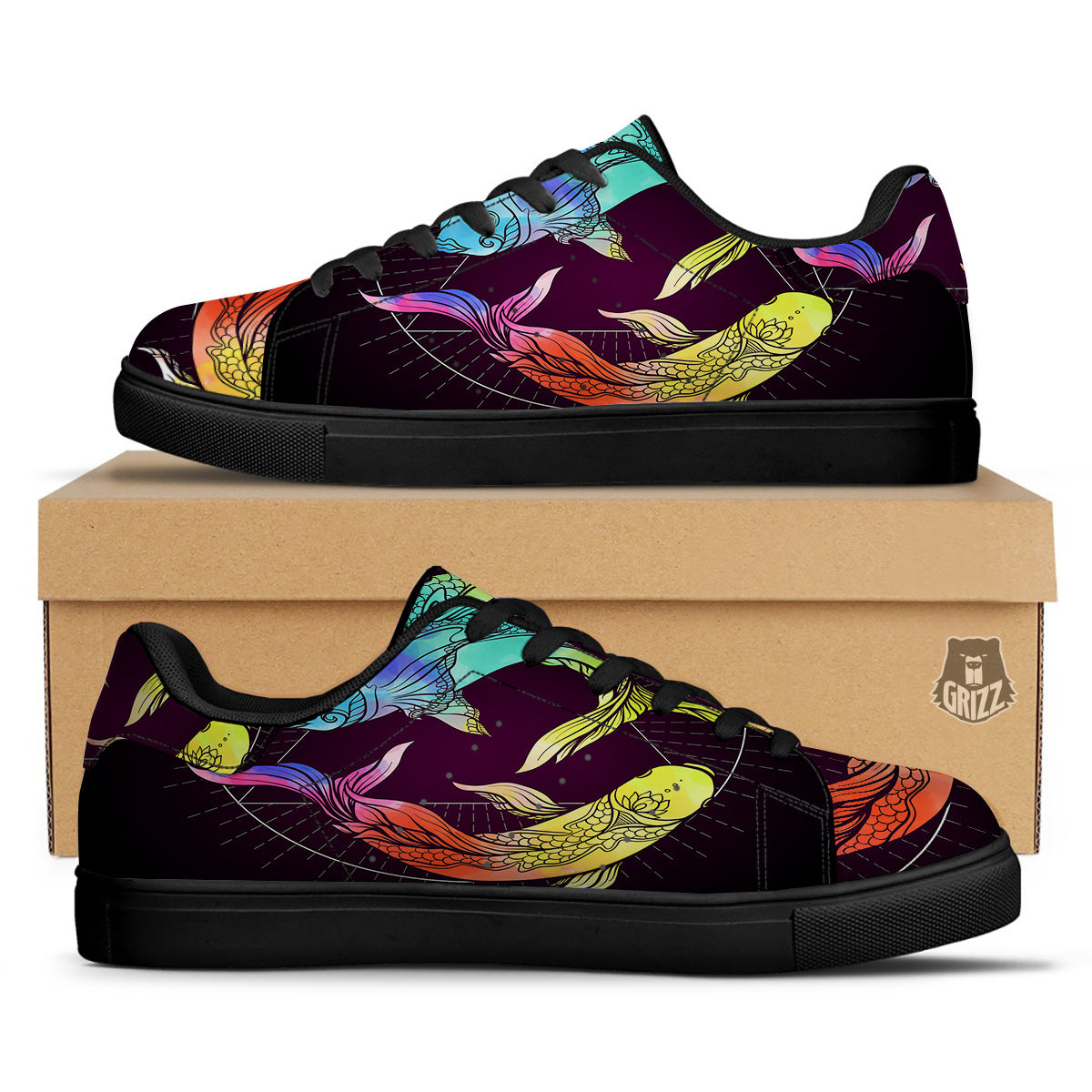 Pisces Sign Colorful Print Black Low Top Sneakers-grizzshop