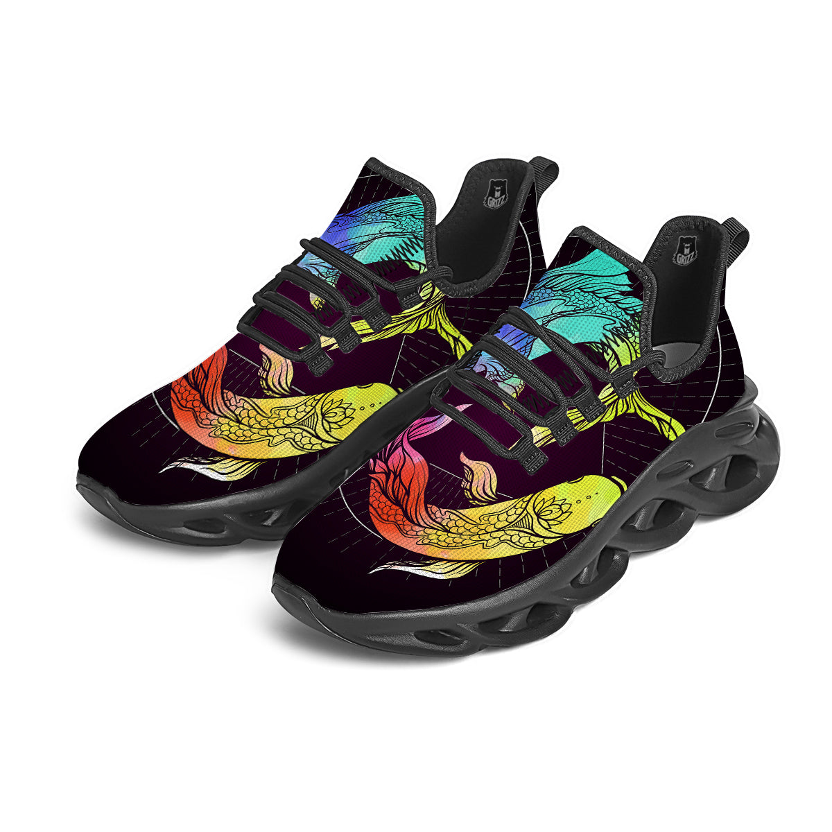 Pisces Sign Colorful Print Black Running Shoes-grizzshop