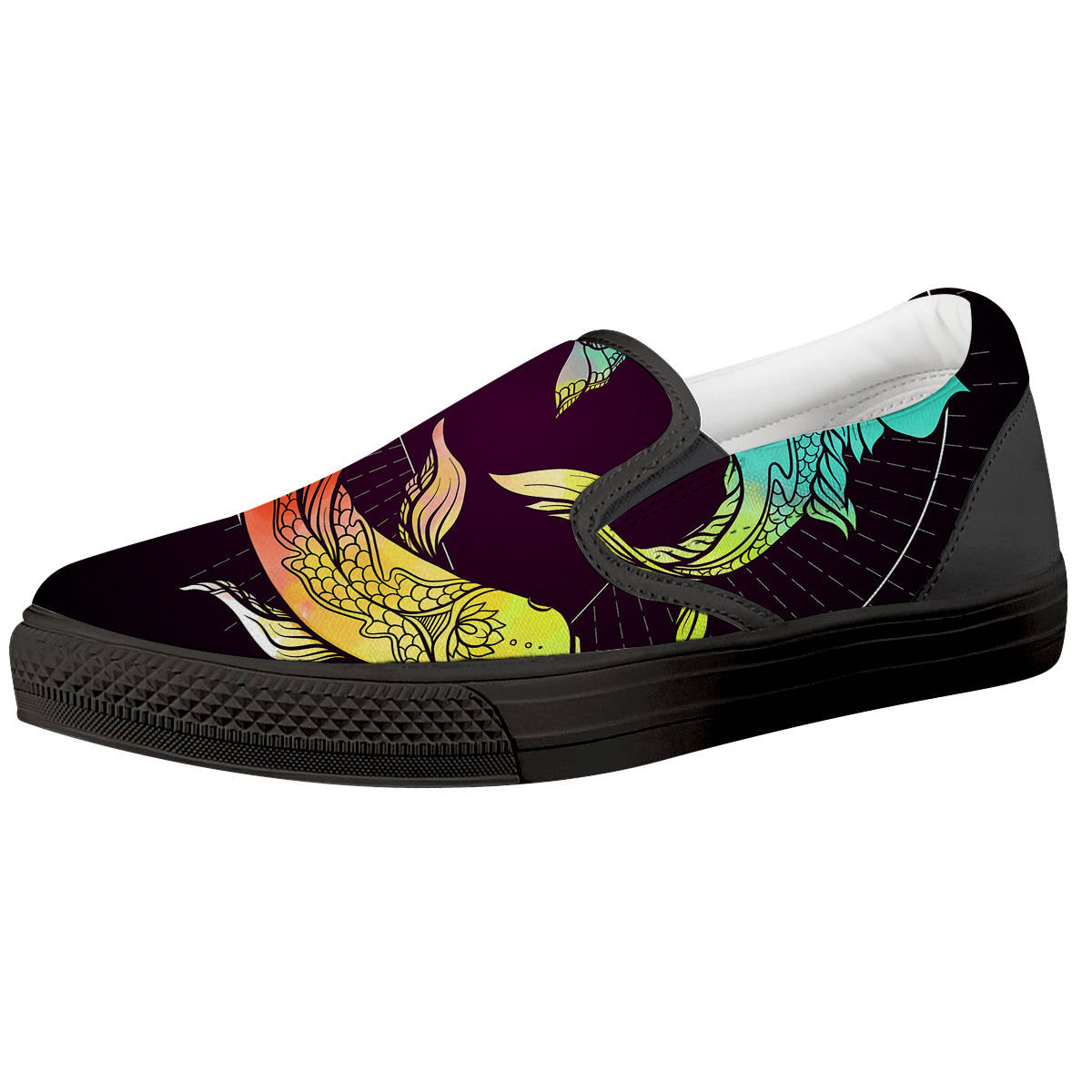 Pisces Sign Colorful Print Black Slip On Shoes-grizzshop