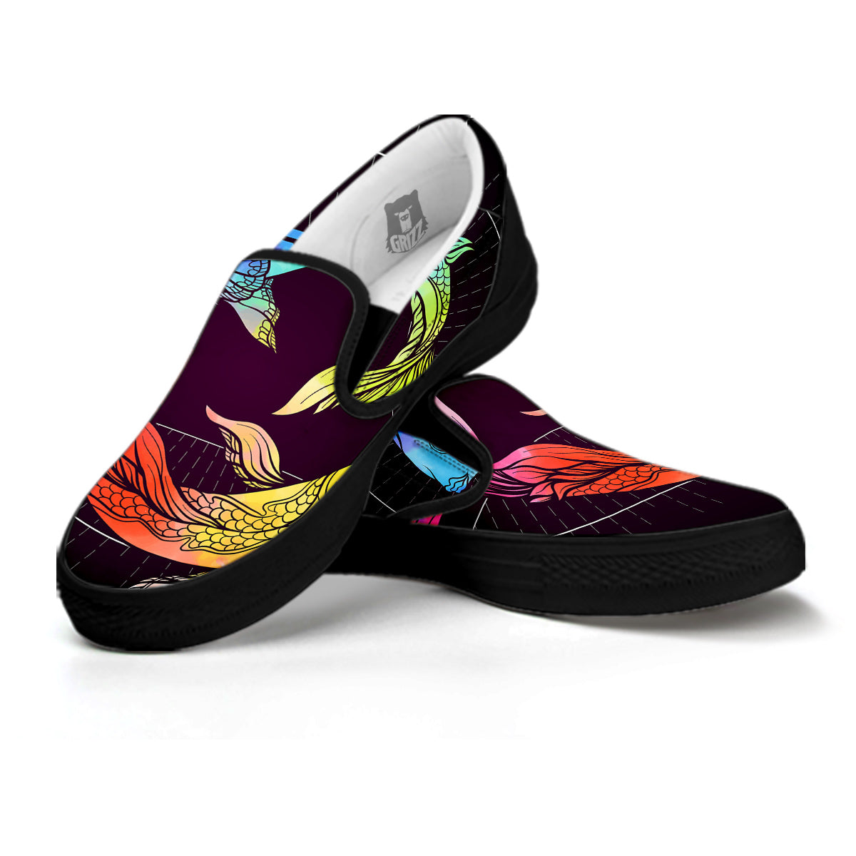 Pisces Sign Colorful Print Black Slip On Shoes-grizzshop