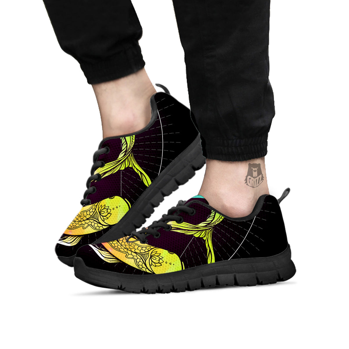 Pisces Sign Colorful Print Black Sneaker-grizzshop