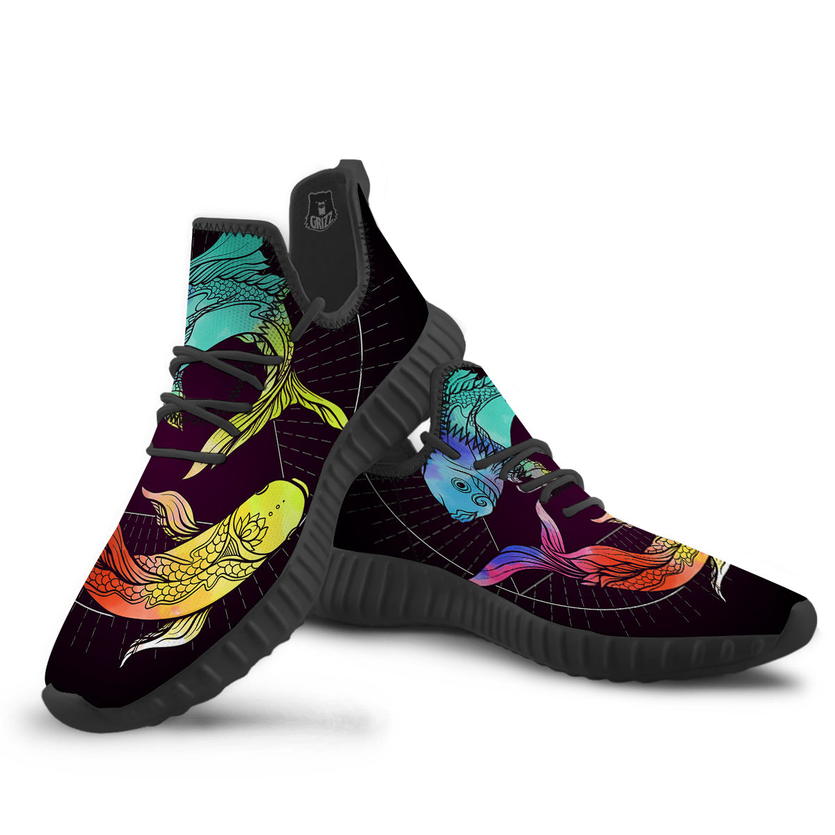 Pisces Sign Colorful Print Black Walking Shoes-grizzshop