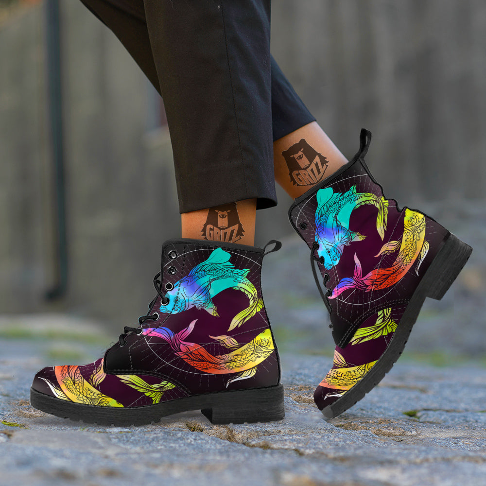 Pisces Sign Colorful Print Leather Boots-grizzshop