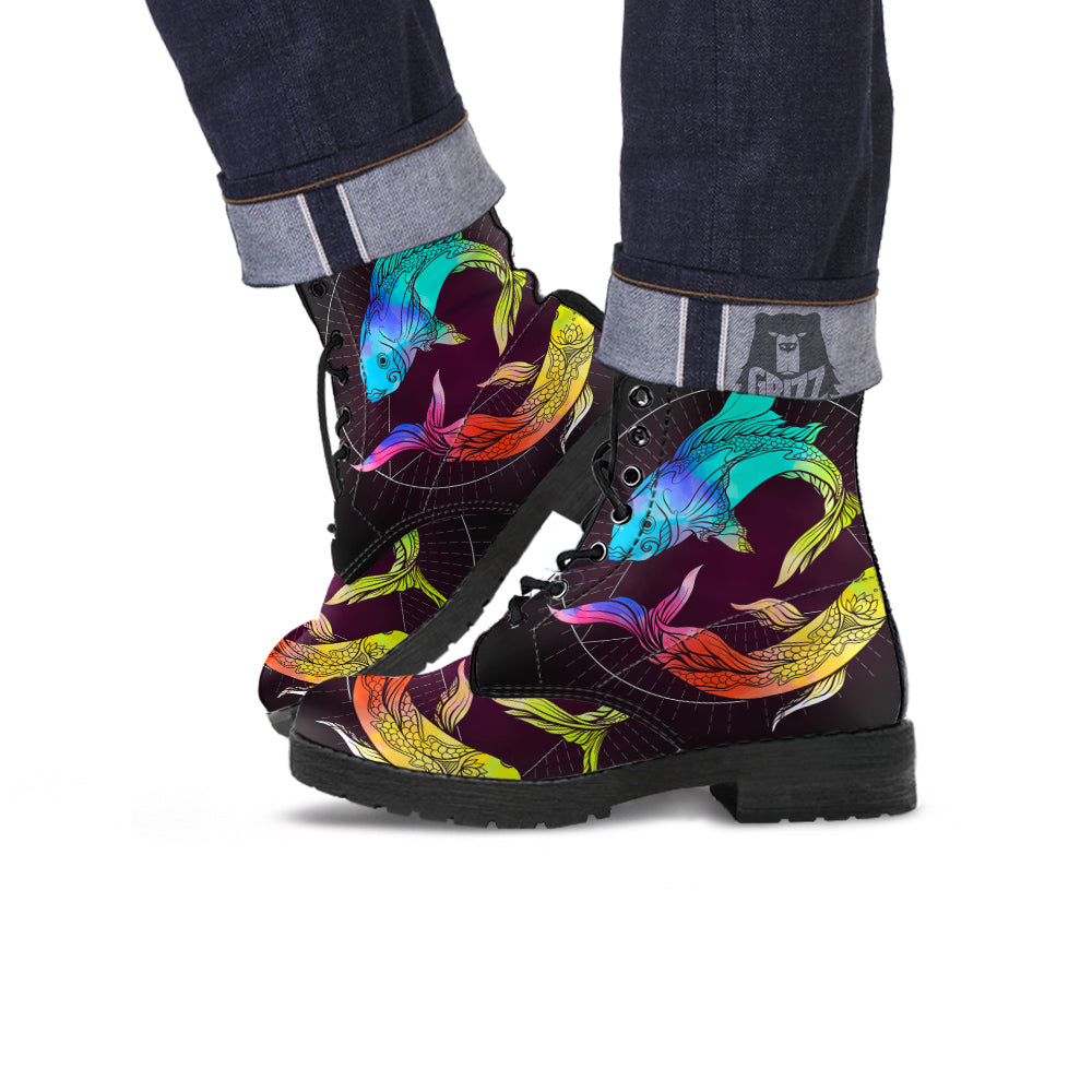 Pisces Sign Colorful Print Leather Boots-grizzshop