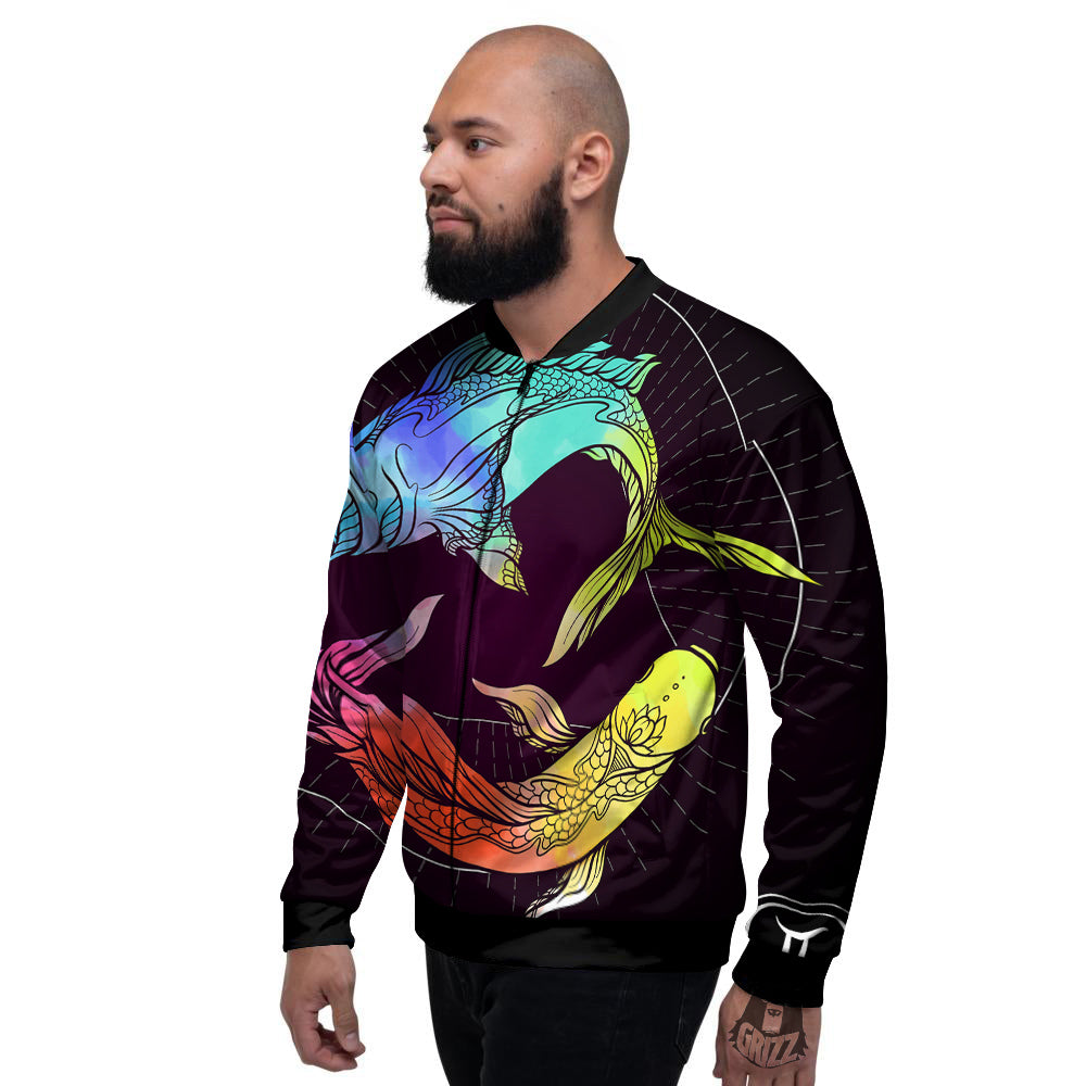 Pisces Sign Colorful Print Men's Bomber Jacket-grizzshop