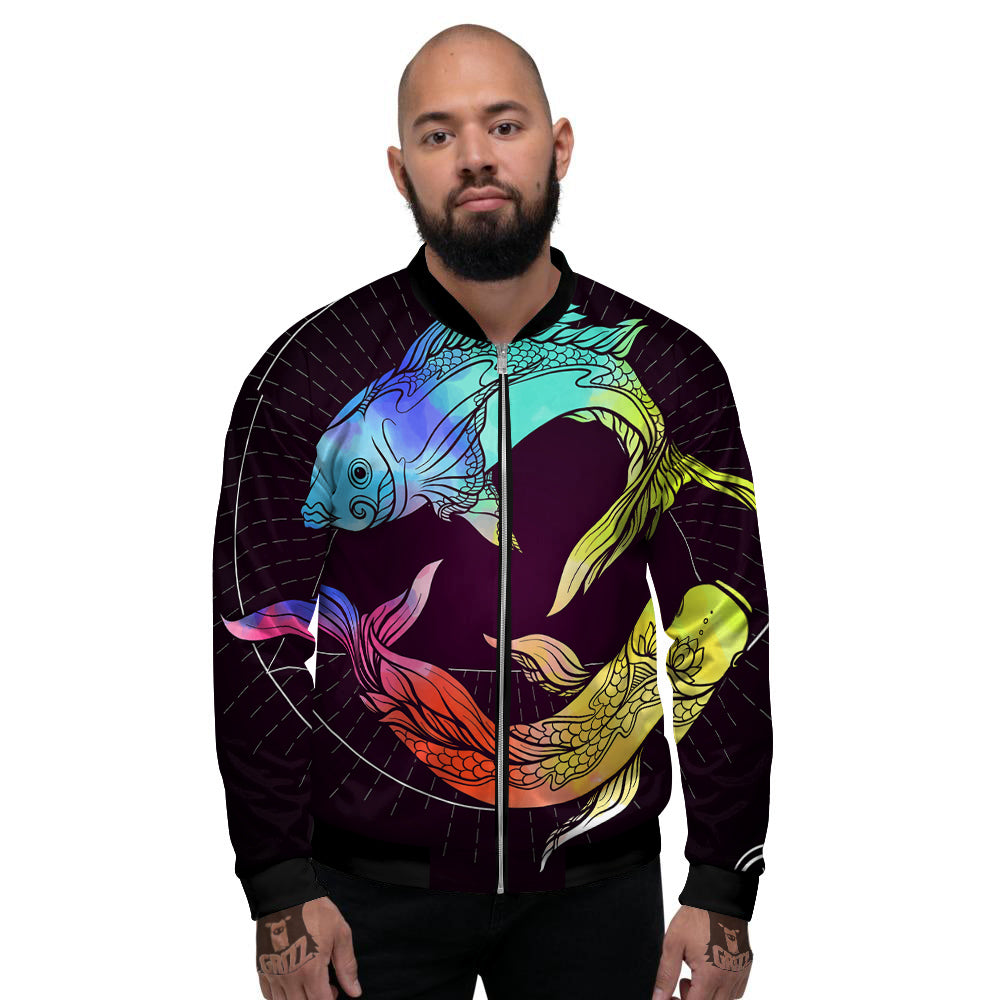 Pisces Sign Colorful Print Men's Bomber Jacket-grizzshop