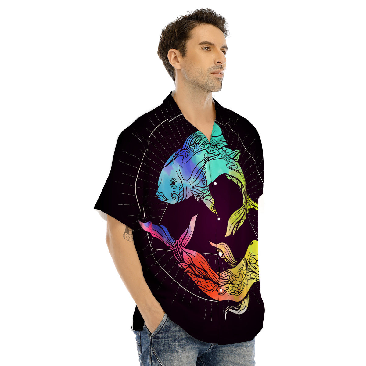 Pisces Sign Colorful Print Men's Hawaiian Shirt-grizzshop