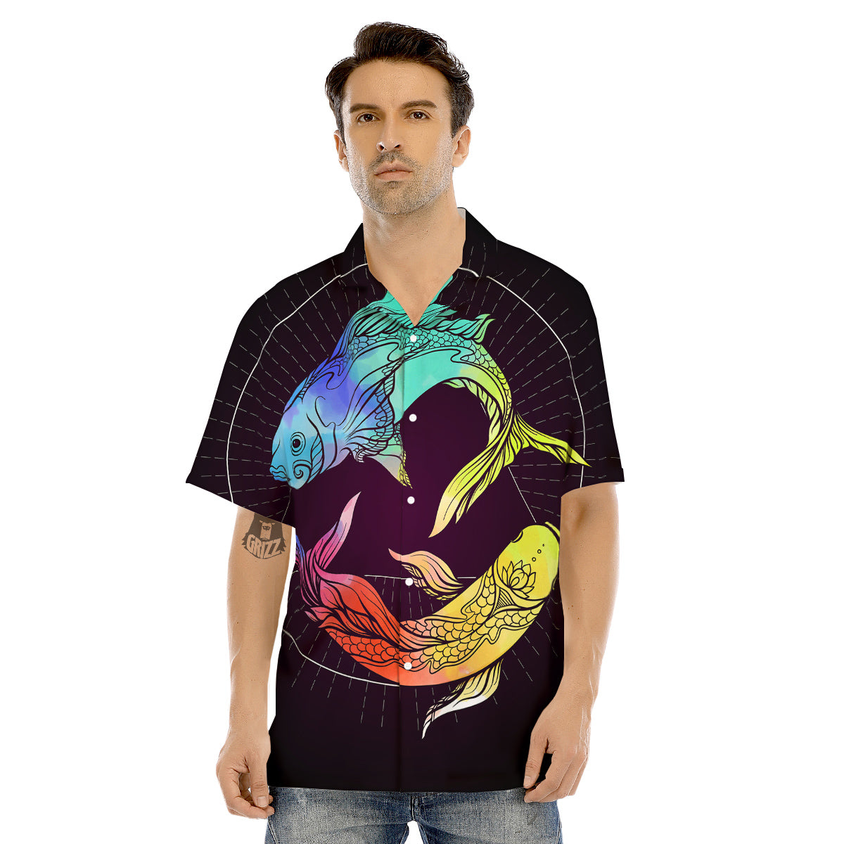 Pisces Sign Colorful Print Men's Hawaiian Shirt-grizzshop