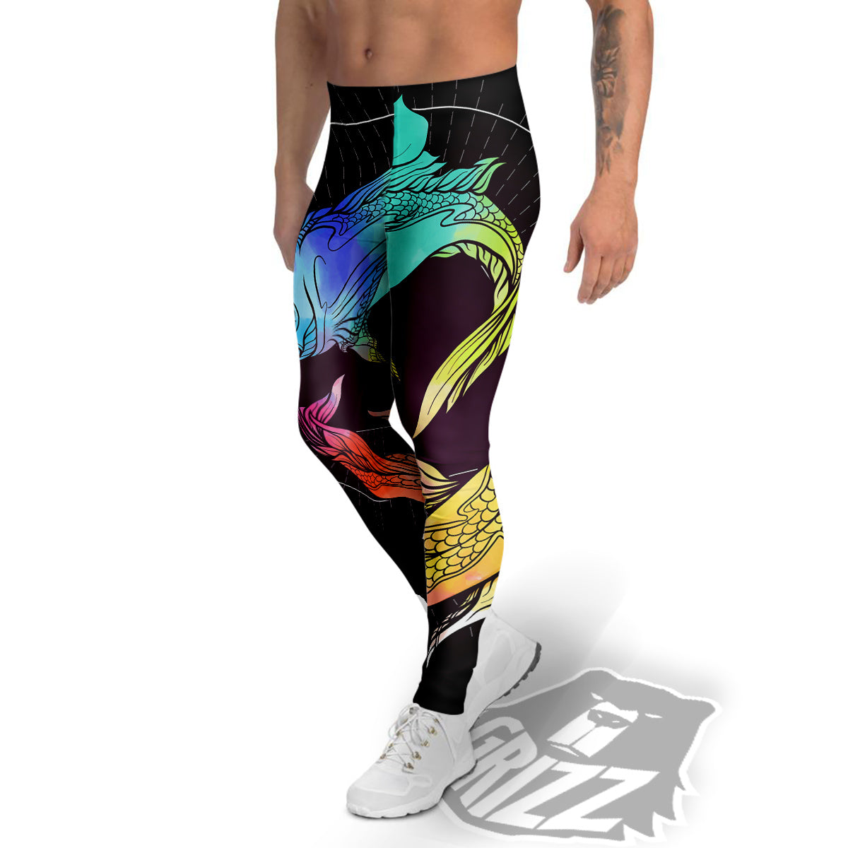 Pisces Sign Colorful Print Men's Leggings-grizzshop