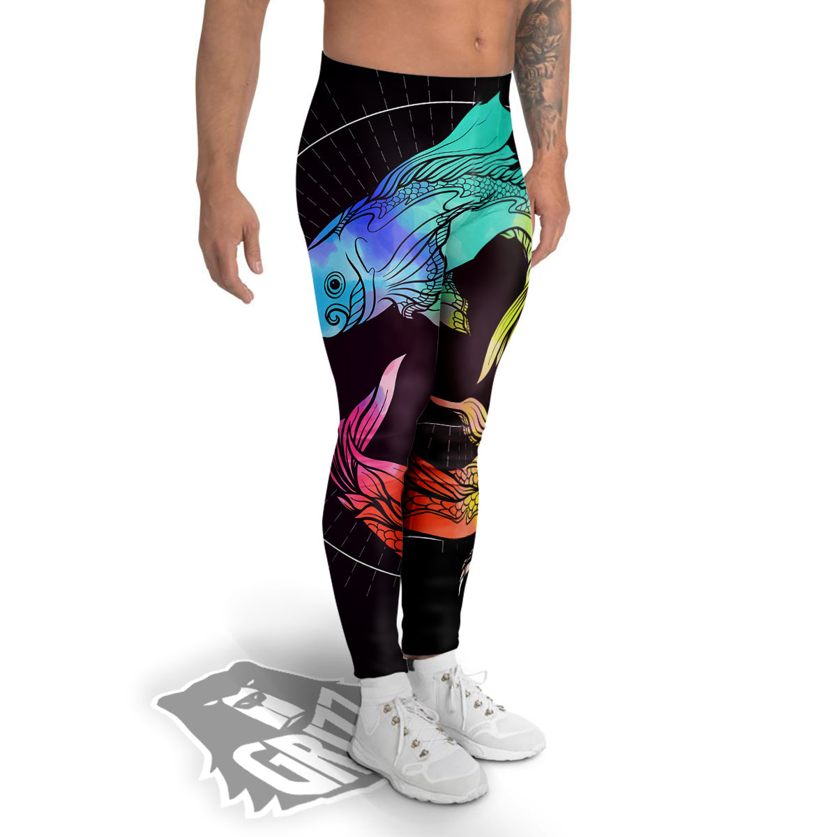 Pisces Sign Colorful Print Men's Leggings-grizzshop