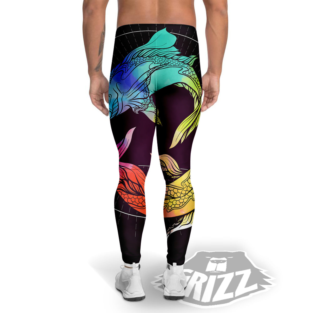 Pisces Sign Colorful Print Men's Leggings-grizzshop