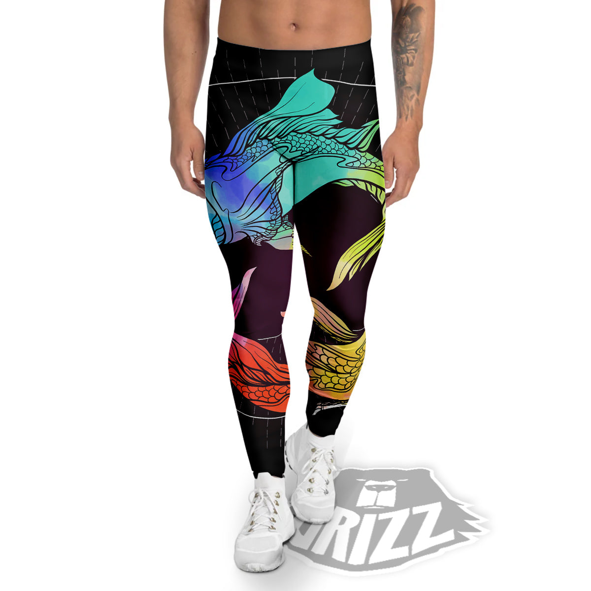 Pisces Sign Colorful Print Men's Leggings-grizzshop