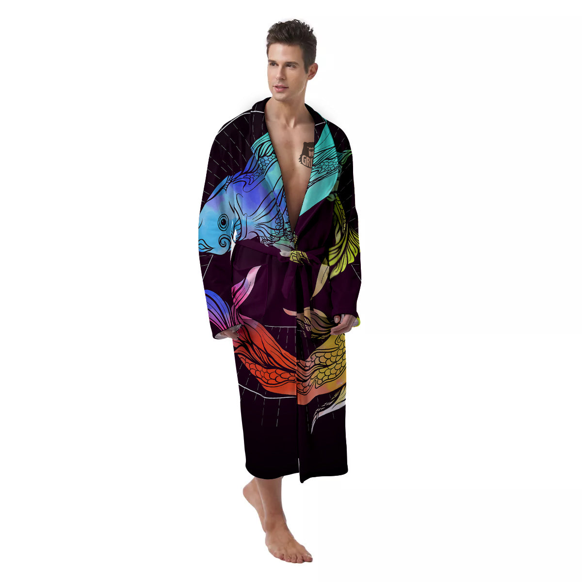 Pisces Sign Colorful Print Men's Robe-grizzshop