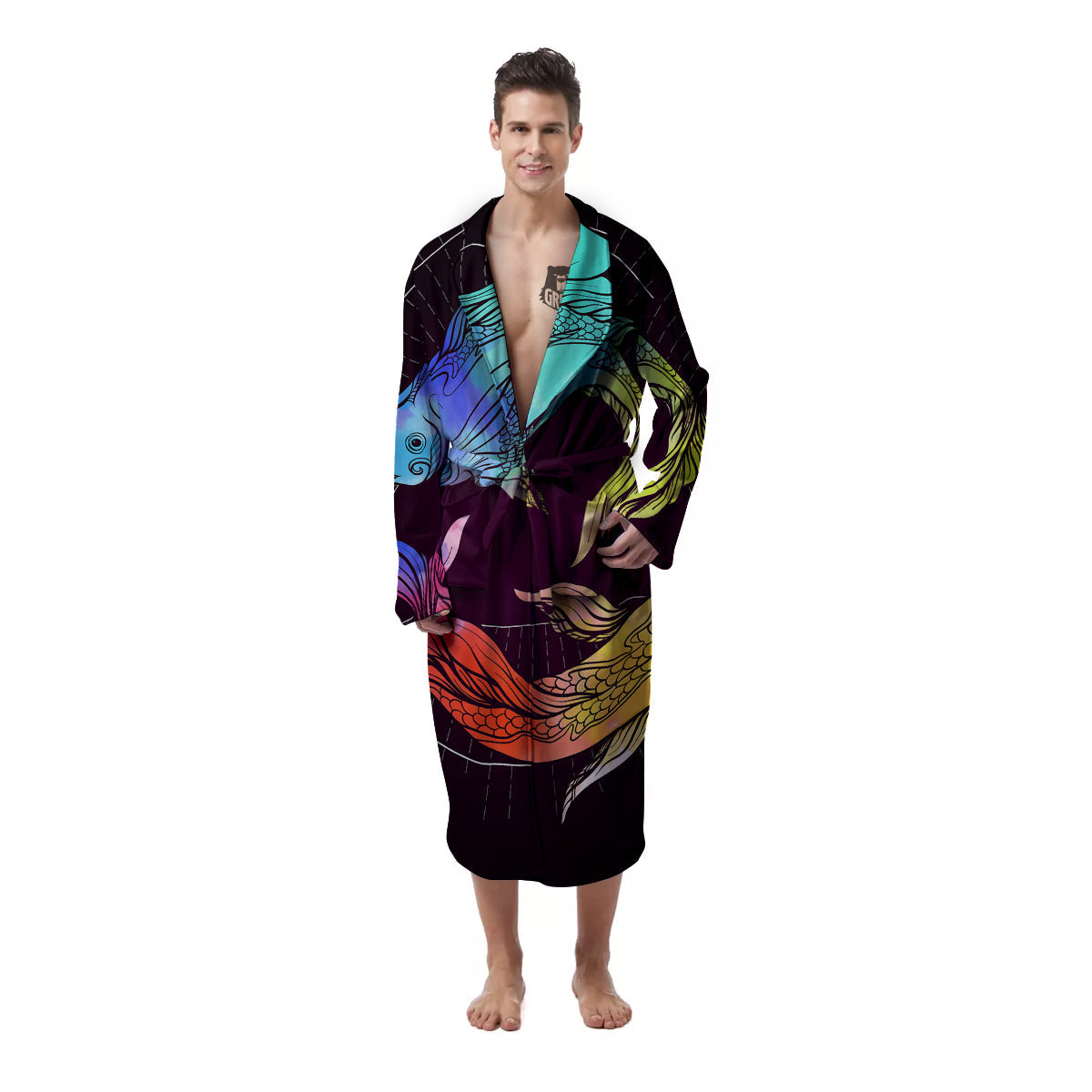 Pisces Sign Colorful Print Men's Robe-grizzshop