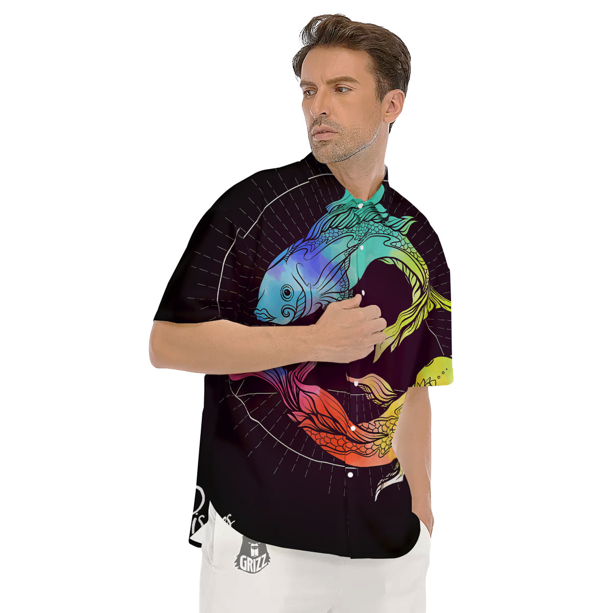 Pisces Sign Colorful Print Men's Short Sleeve Shirts-grizzshop