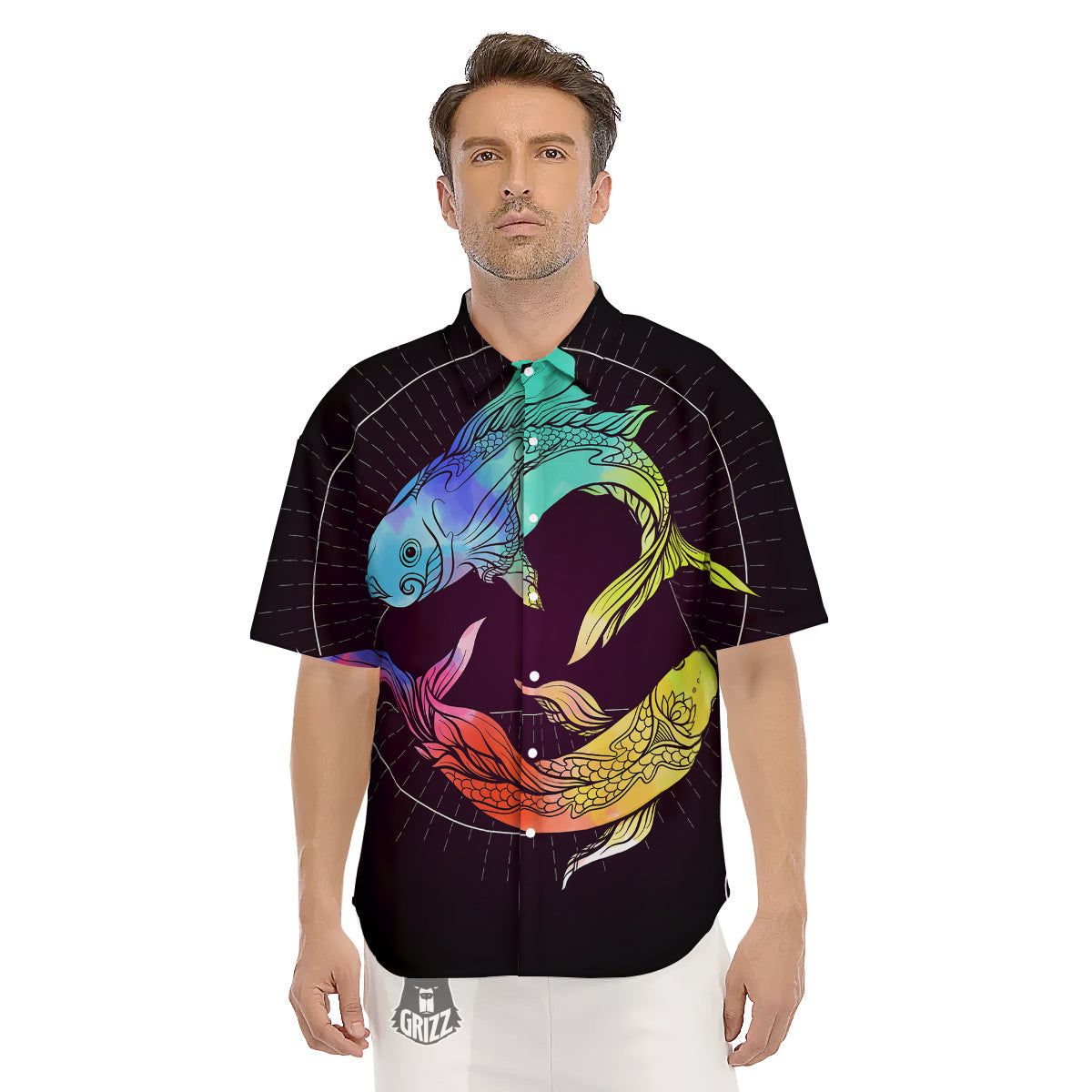 Pisces Sign Colorful Print Men's Short Sleeve Shirts-grizzshop