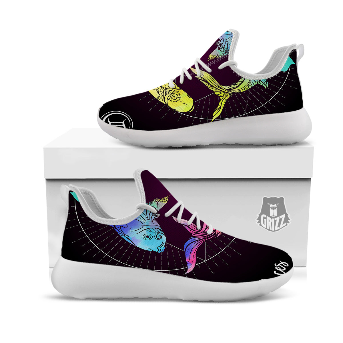 Pisces Sign Colorful Print White Athletic Shoes-grizzshop