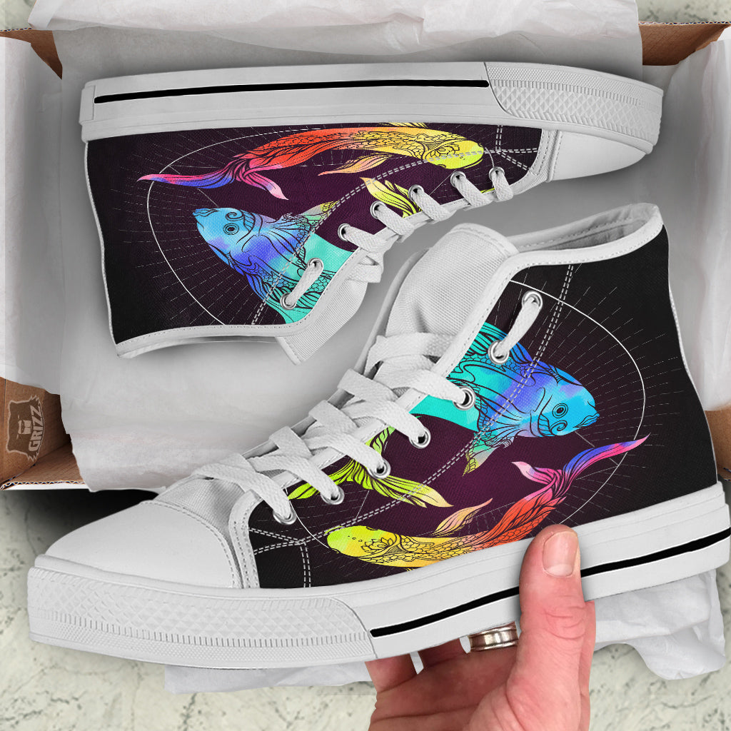 Pisces Sign Colorful Print White High Top Shoes-grizzshop