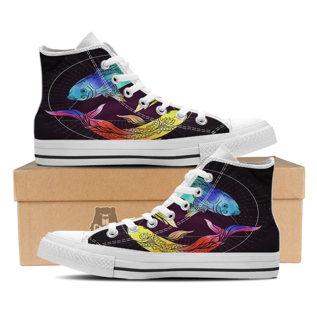 Pisces Sign Colorful Print White High Top Shoes-grizzshop