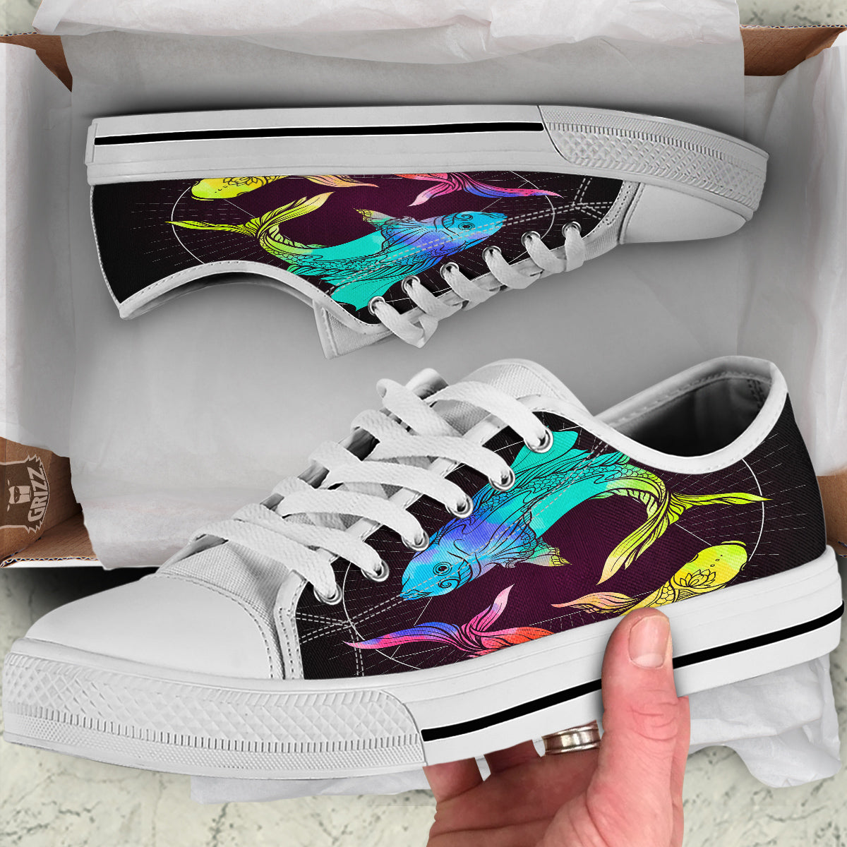Pisces Sign Colorful Print White Low Top Shoes-grizzshop