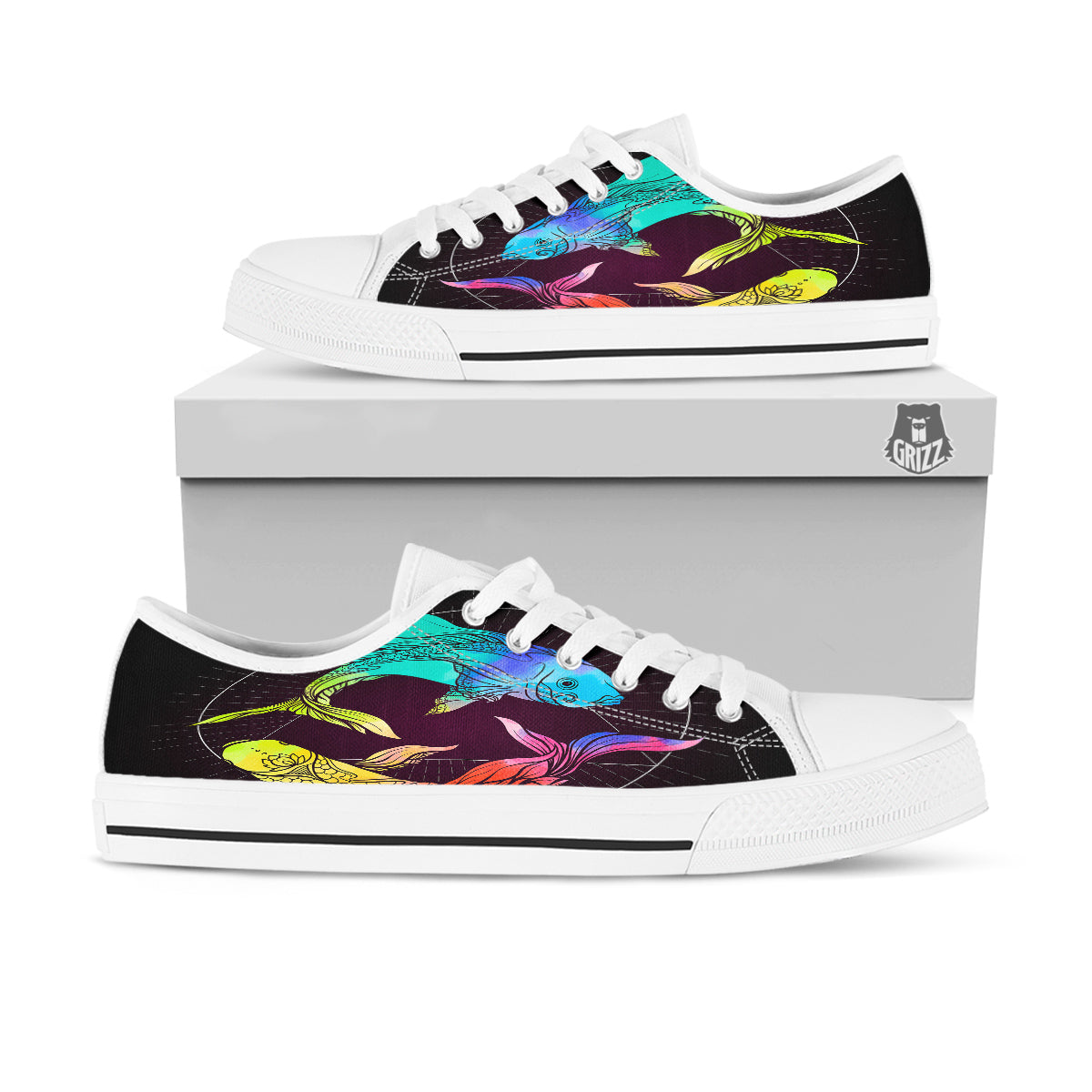 Pisces Sign Colorful Print White Low Top Shoes-grizzshop