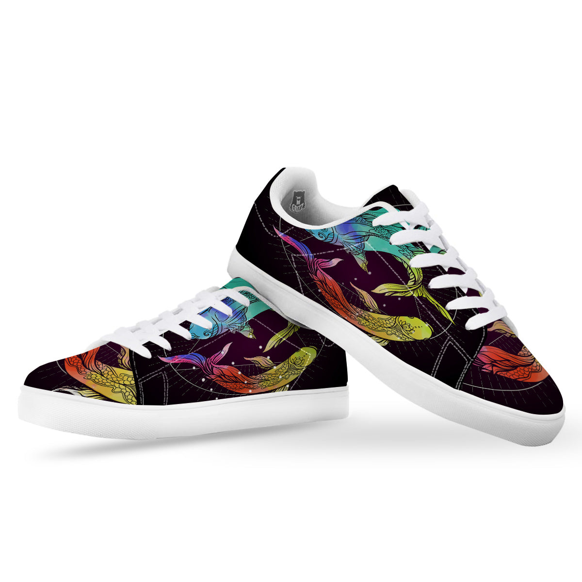 Pisces Sign Colorful Print White Low Top Sneakers-grizzshop
